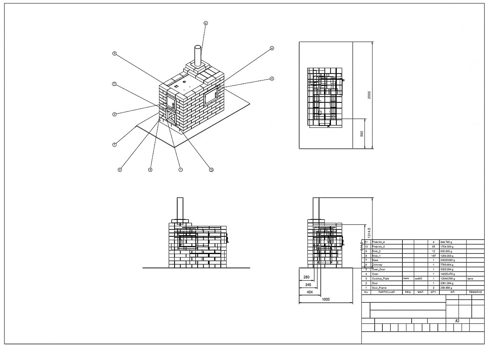 The first PDF page: the overall assembly drawing with balloons and BOM